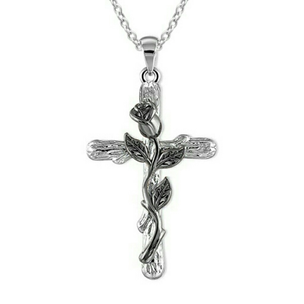 Cross with rose necklace